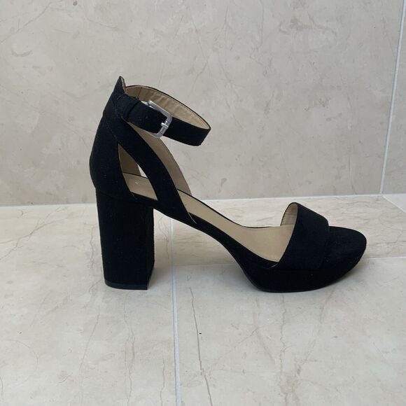 Chinese Laundry Sz US 10 Sandals Heels Shoes Black Suede Ankle Strap NWOB - Picture 3 of 12